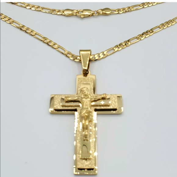 NEW men crucifix Jesus gold plated cross necklace - Picture 4 of 4